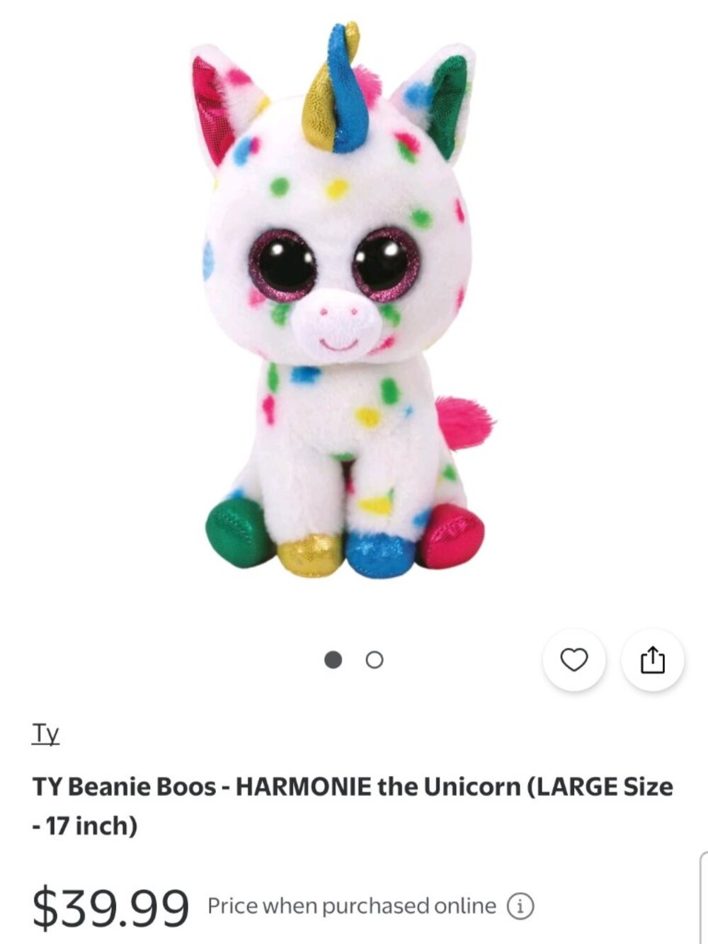 Ty Beanie Boos Harmonie LARGE unicorn